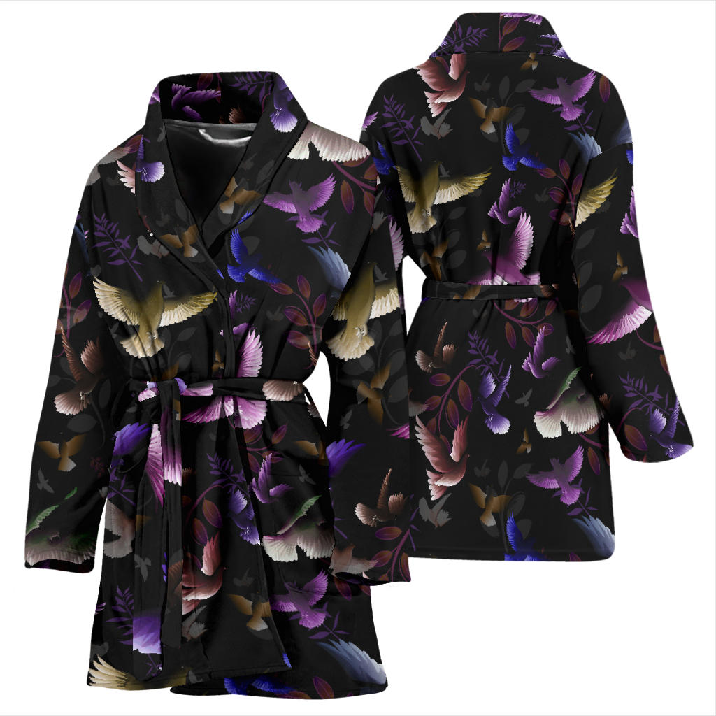 Pigeon Pattern Print Design 01 Women Bathrobe