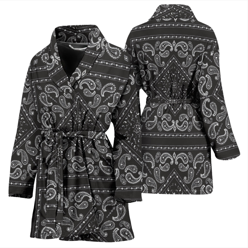 Bandana Black White Print Design LKS302 Women Bathrobe