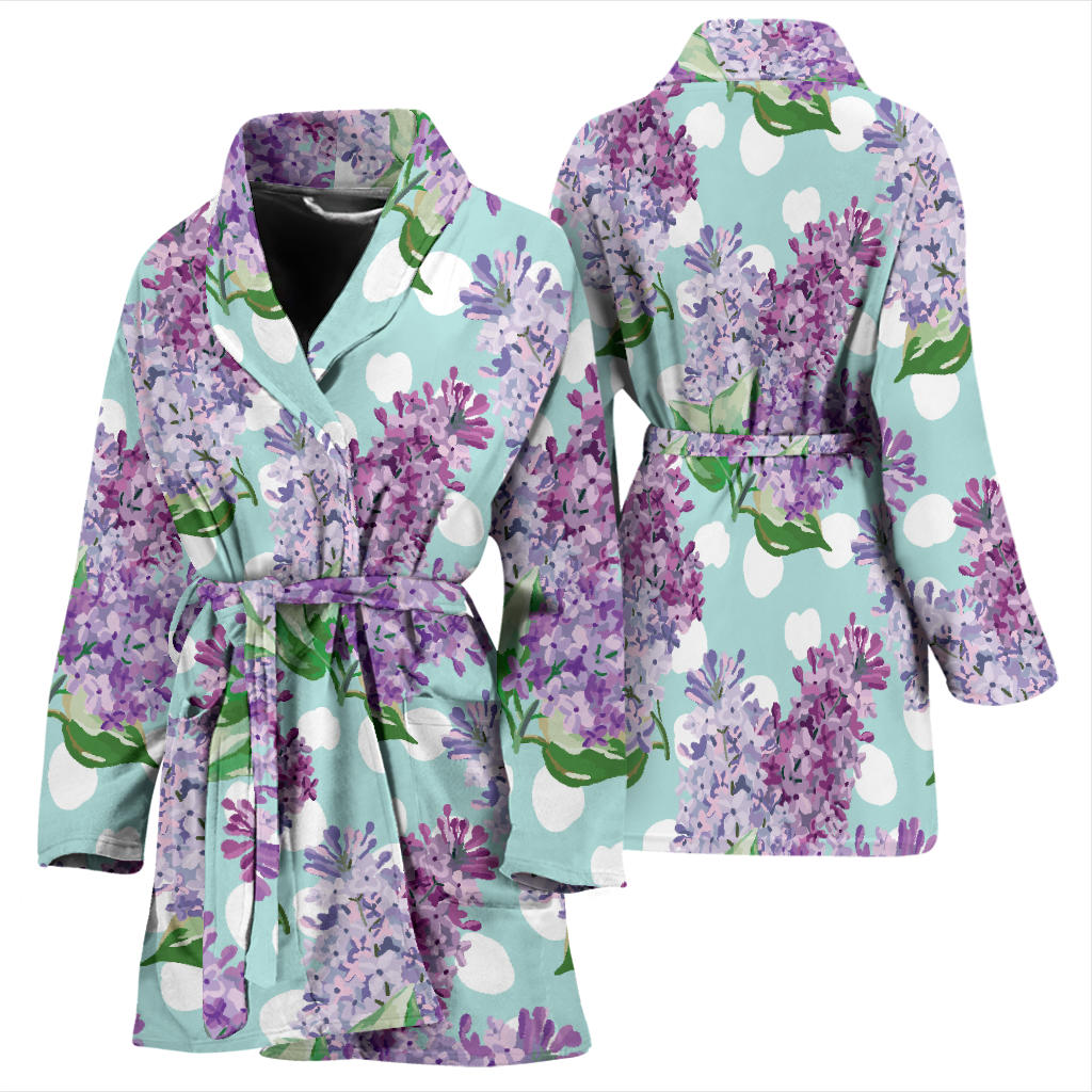 Lilac Pattern Print Design 02 Women Bathrobe