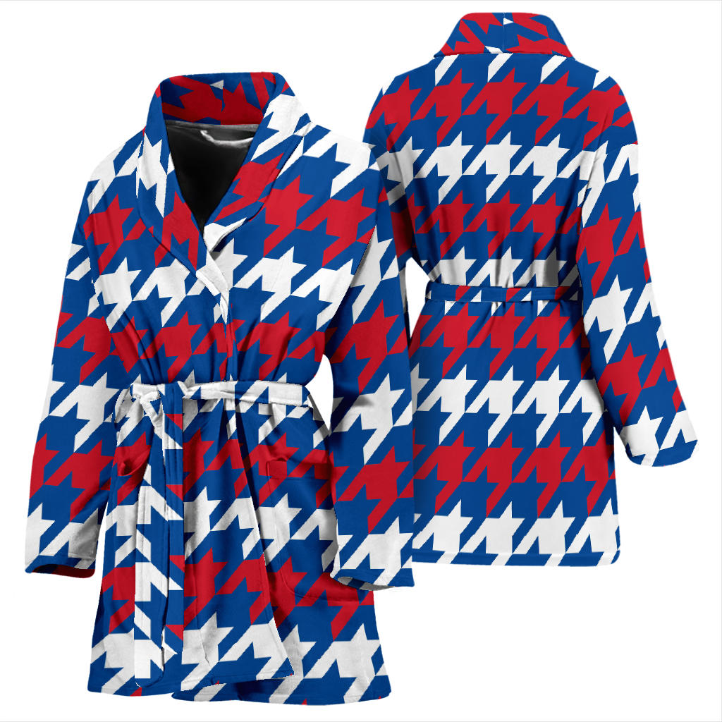 Patriotic Houndstooth Pattern Print Design A02 Women Bathrobe