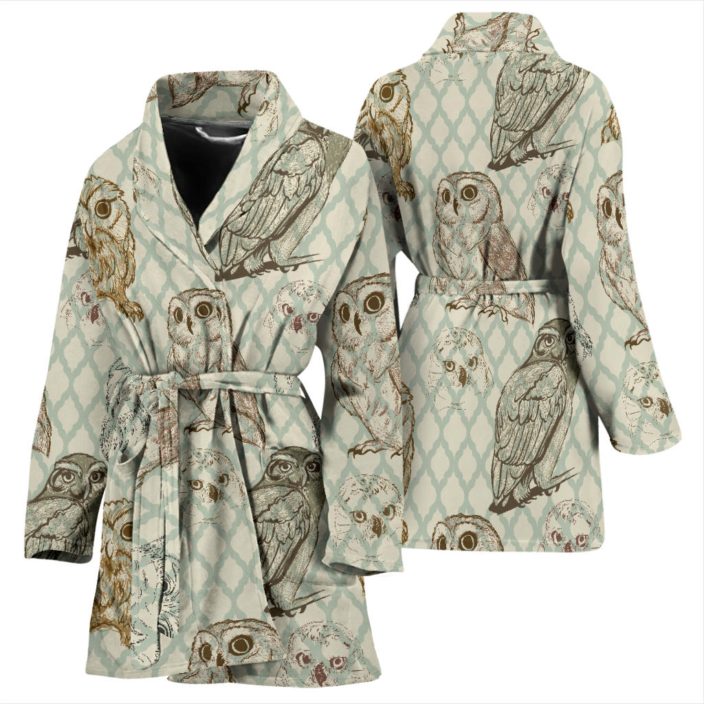 Owl Pattern Print Design A03 Women Bathrobe