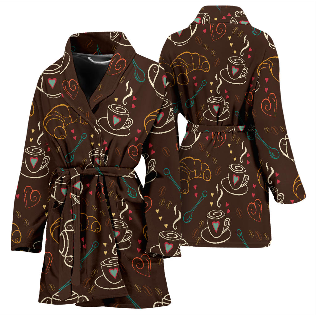 Coffee Pattern Print Design 06 Women Bathrobe