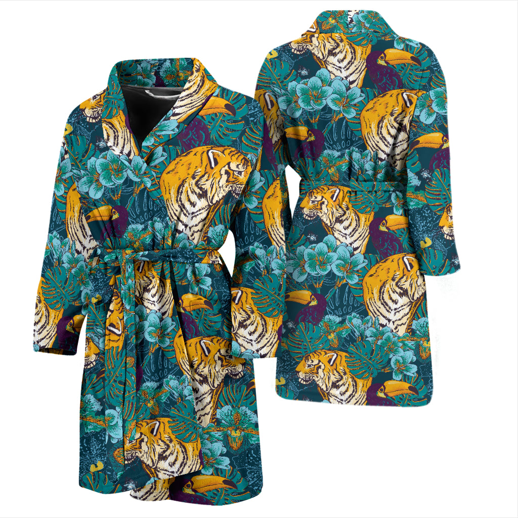 Tiger Tropical Print Design LKS301 Men Bathrobe