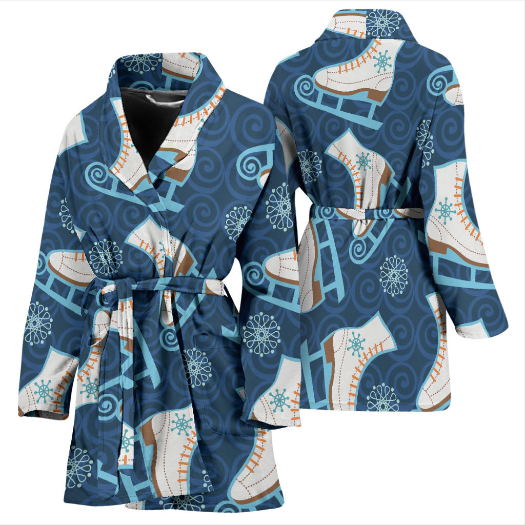 Ice Skate Pattern Print Design 01 Women Bathrobe