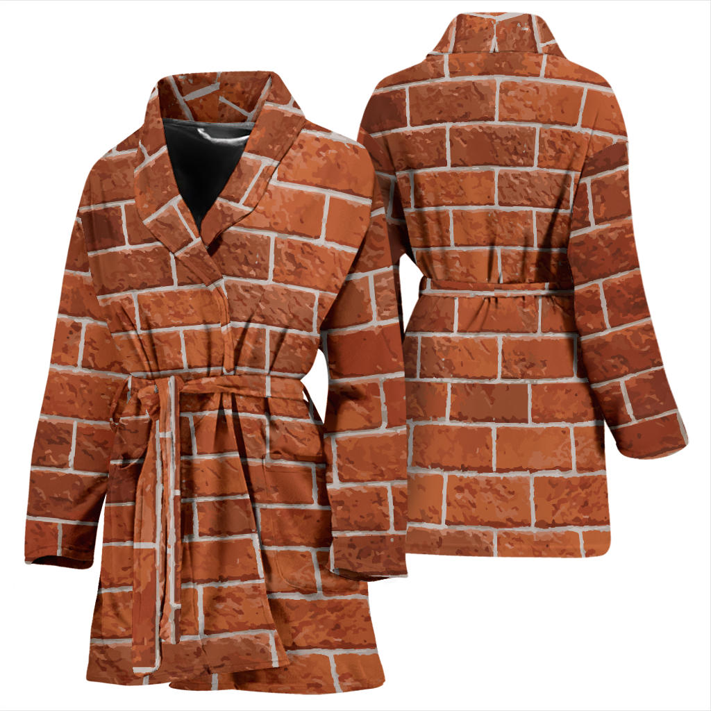 Brick Brown Pattern Print Design 02 Women Bathrobe