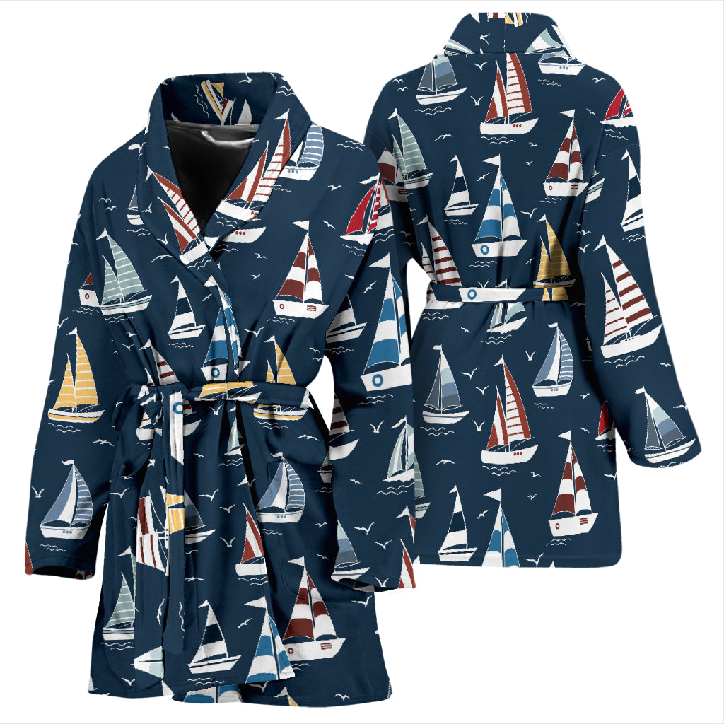 Sailboat Print Design LKS306 Women Bathrobe