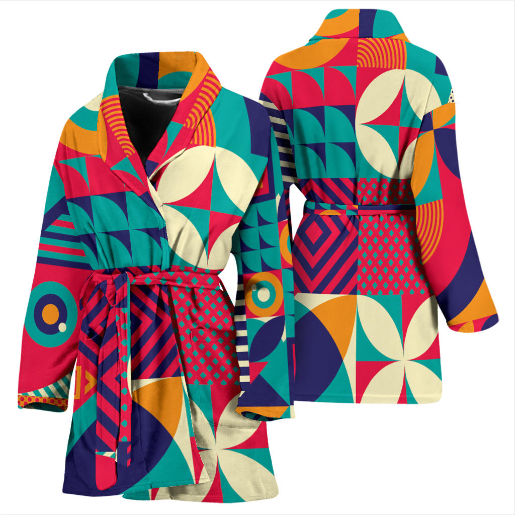Mosaic Pattern Print Design 03 Women Bathrobe