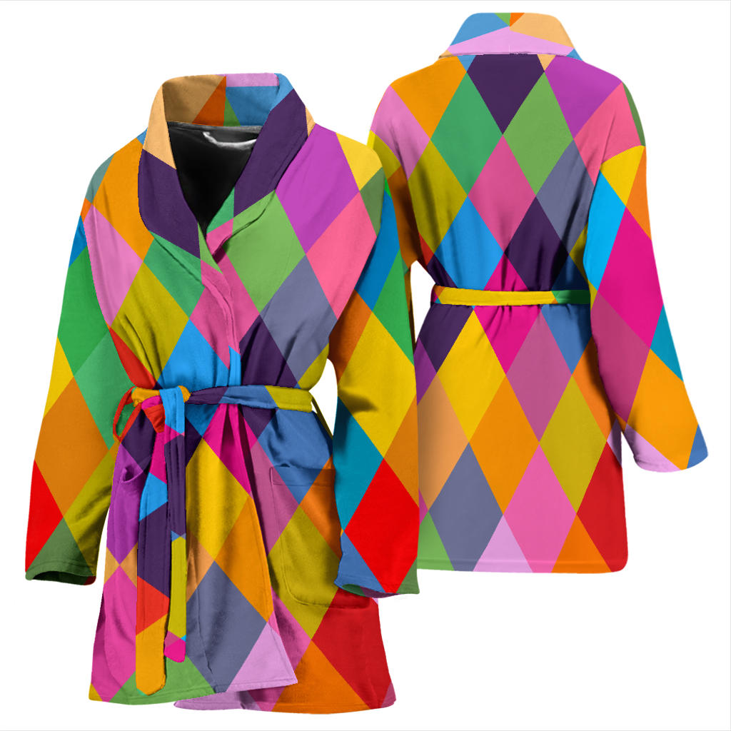 Harlequin Pattern Print Design 02 Women Bathrobe