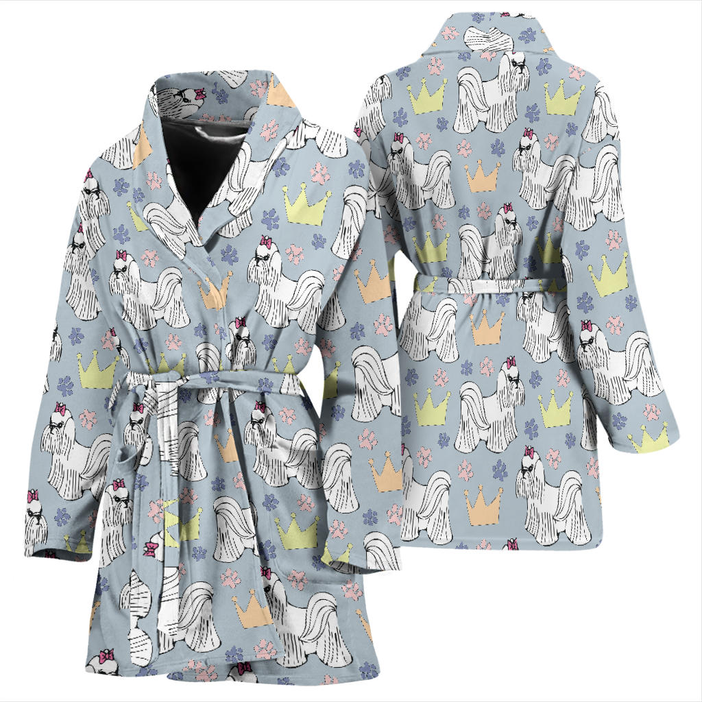 Maltese Pattern Print Design 04 Women Bathrobe