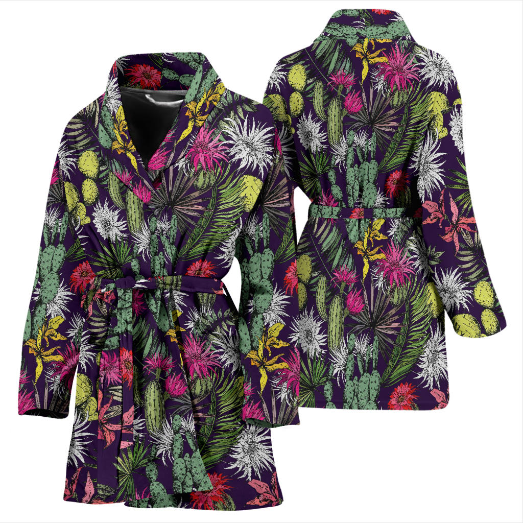 Cactus Pattern Print Design 08 Women Bathrobe
