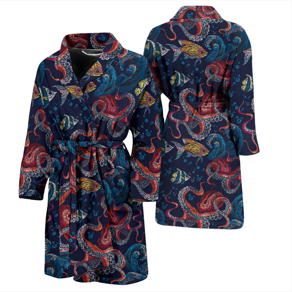 Underwater Giant Squid Print Design LKS302 Men Bathrobe