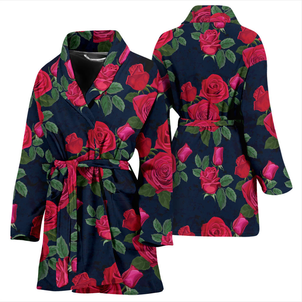 Rose Pattern Print Design A04 Women Bathrobe