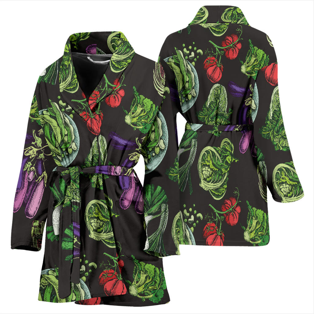 Lettuce Pattern Print Design 01 Women Bathrobe