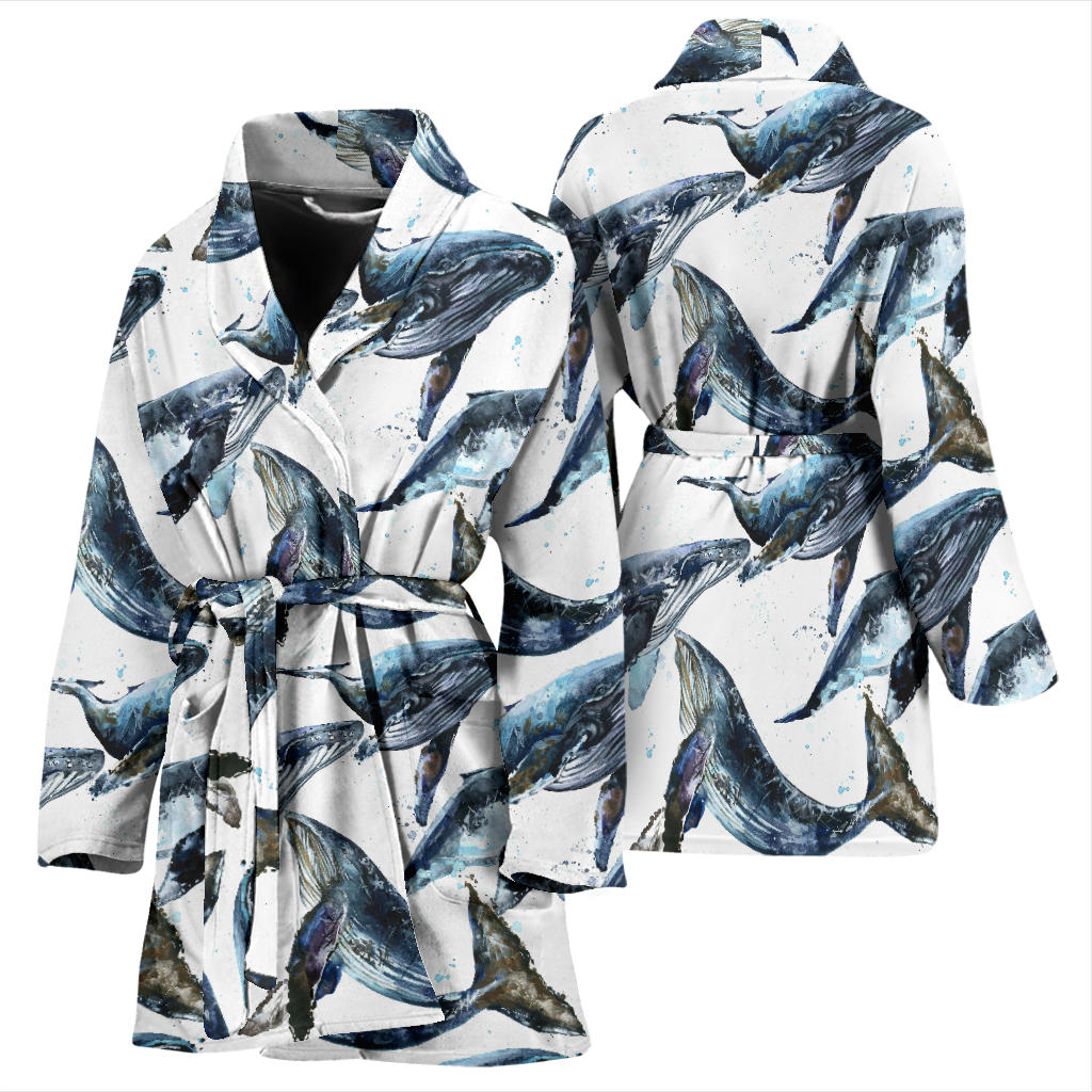 Blue Whale Pattern Print Design 03 Women Bathrobe