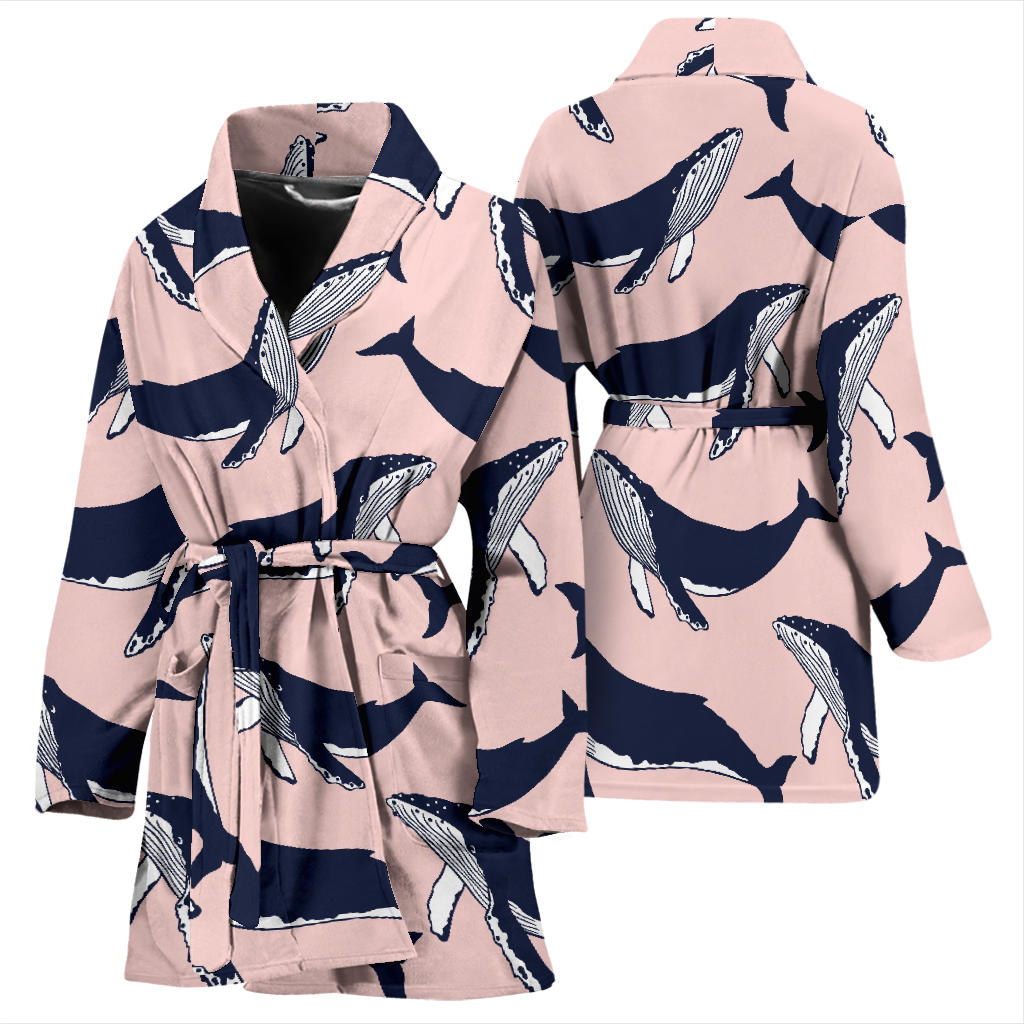 Humpback Whale Pattern Print Design 02 Women Bathrobe