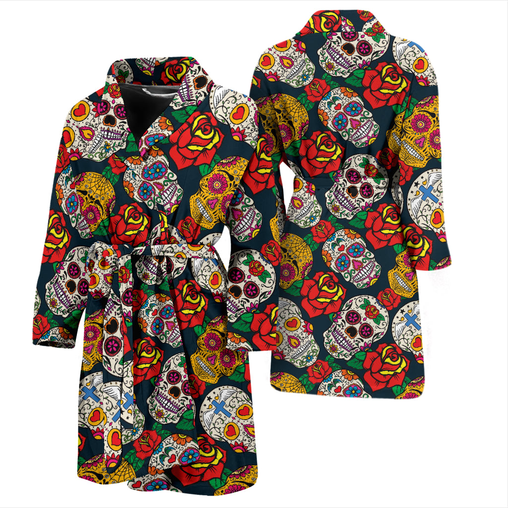 Sugar Skull Print Design LKS306 Men Bathrobe