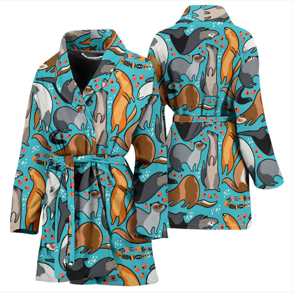 Ferret Pattern Print Design 03 Women Bathrobe