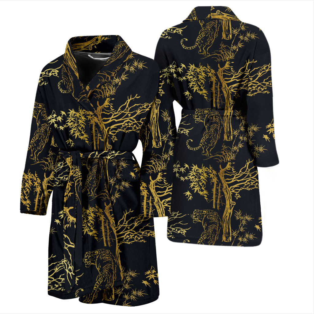 Tiger Gold Print Design LKS307 Men Bathrobe
