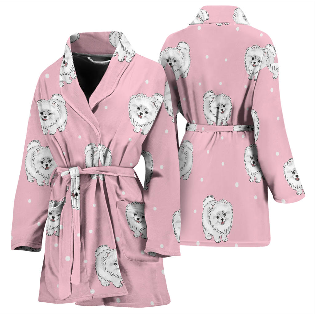 Pomeranians Pattern Print Design A02 Women Bathrobe