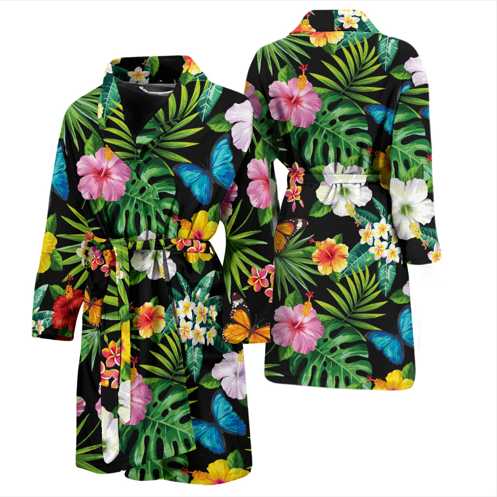 Hibiscus With Butterfly Print Design LKS305 Men Bathrobe