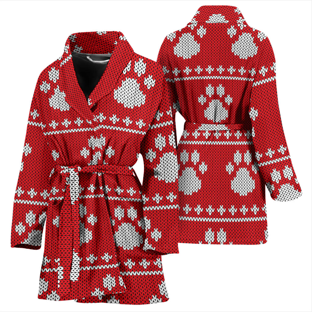 Knit Paw Pattern Print Design 03 Women Bathrobe