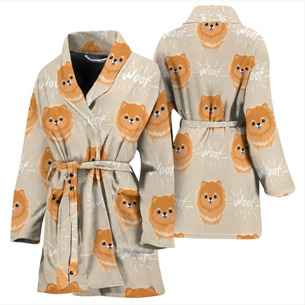 Pomeranians Pattern Print Design A04 Women Bathrobe