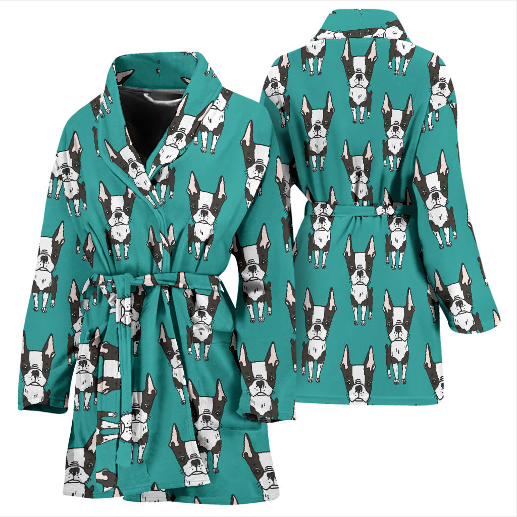 Boston Terrier Pattern Print Design 04 Women Bathrobe
