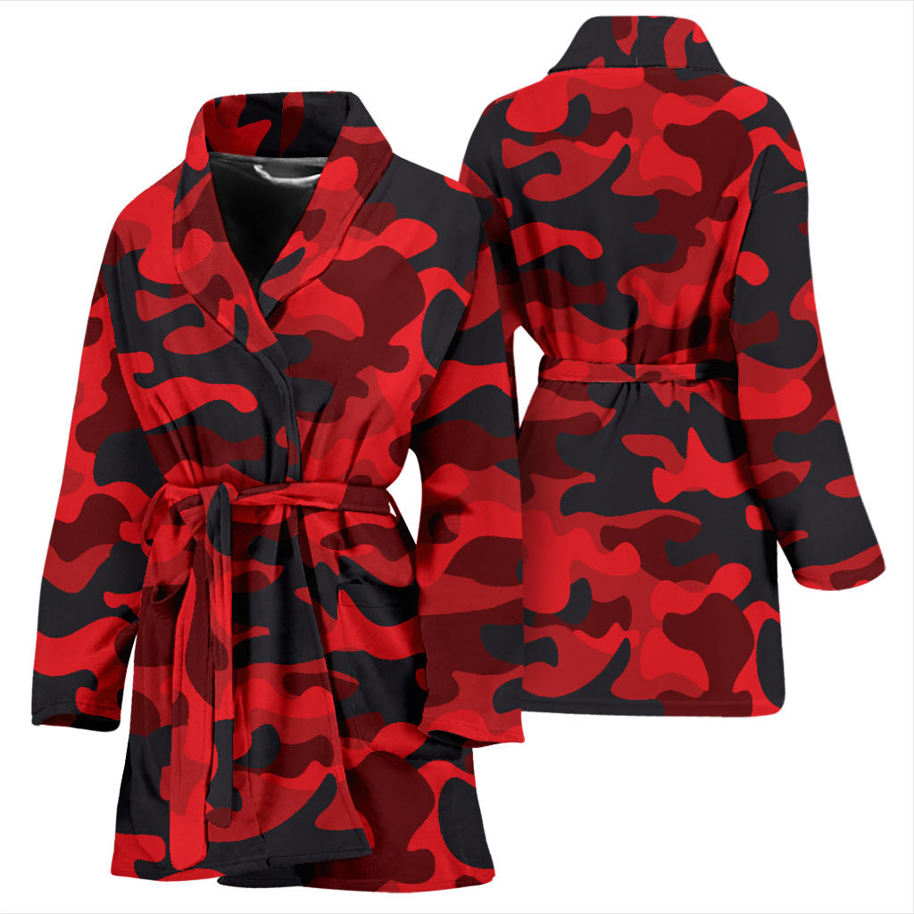 Camo Red Pattern Print Design 03 Women Bathrobe