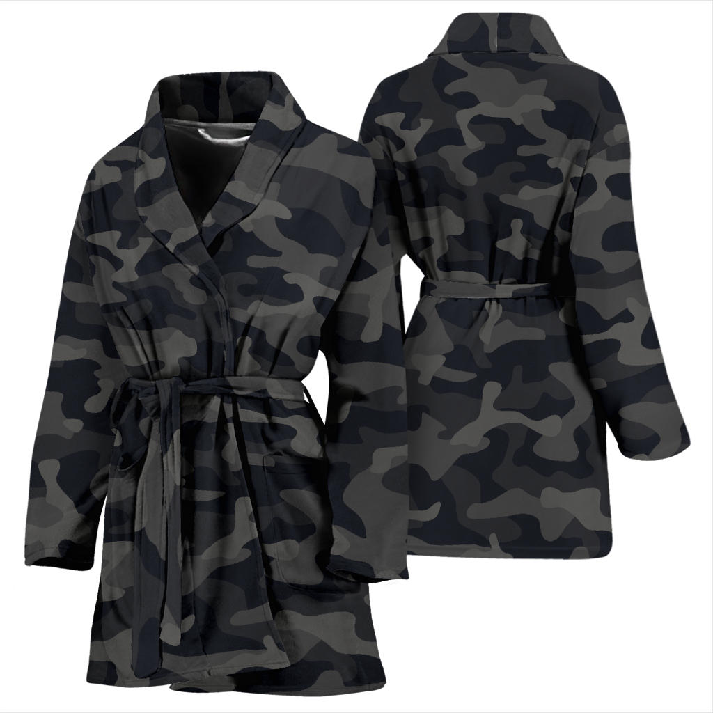 Camo Black Pattern Print Design 02 Women Bathrobe