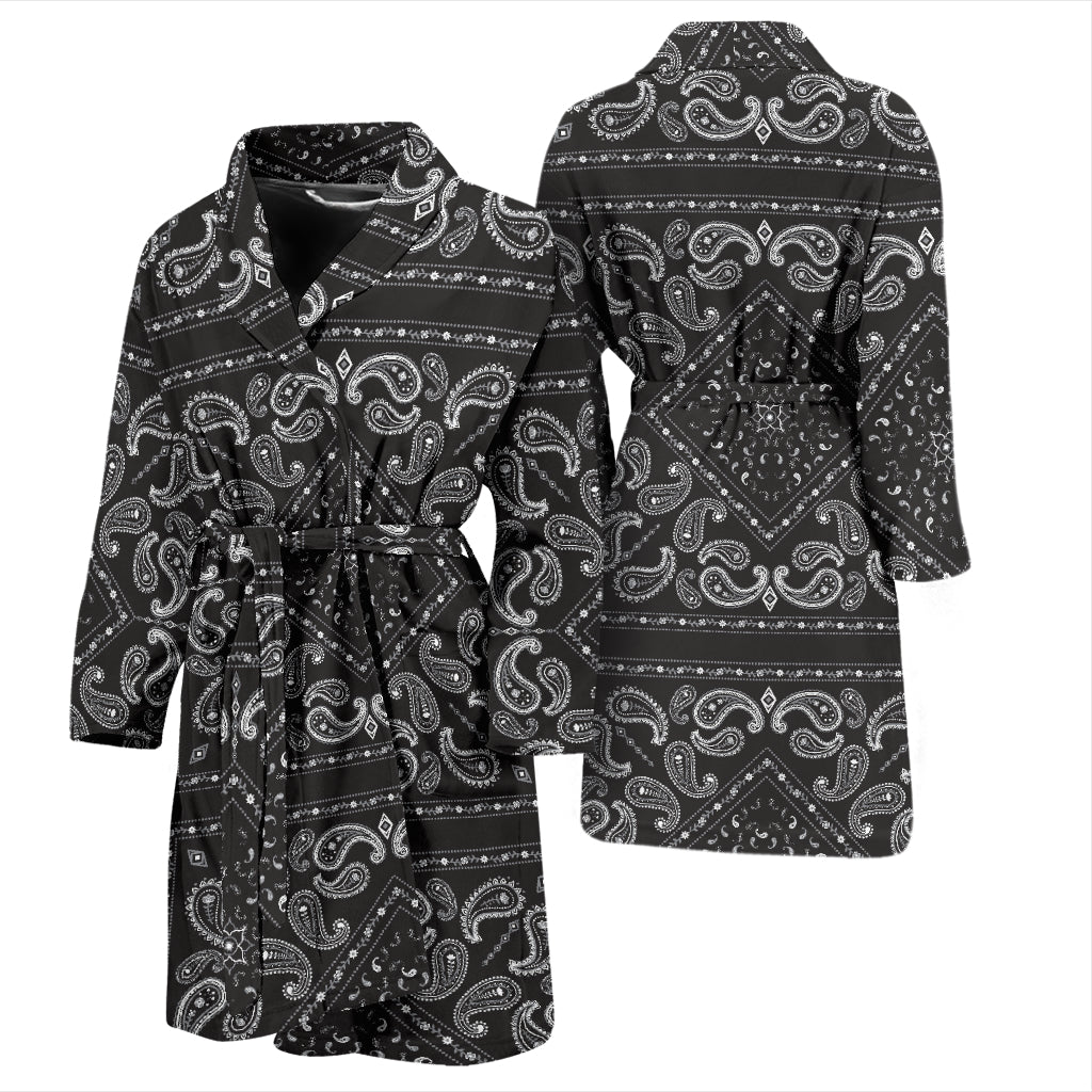 Bandana Black White Print Design LKS302 Men Bathrobe
