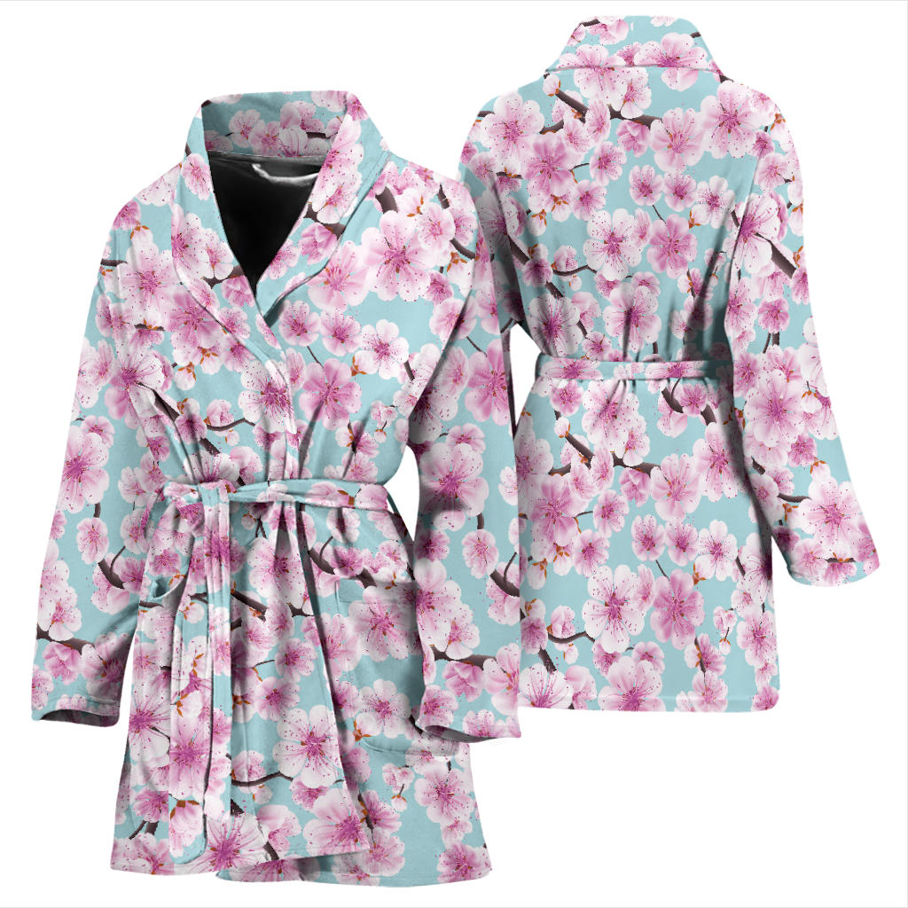 Cherry Blossom Pattern Print Design 01 Women Bathrobe