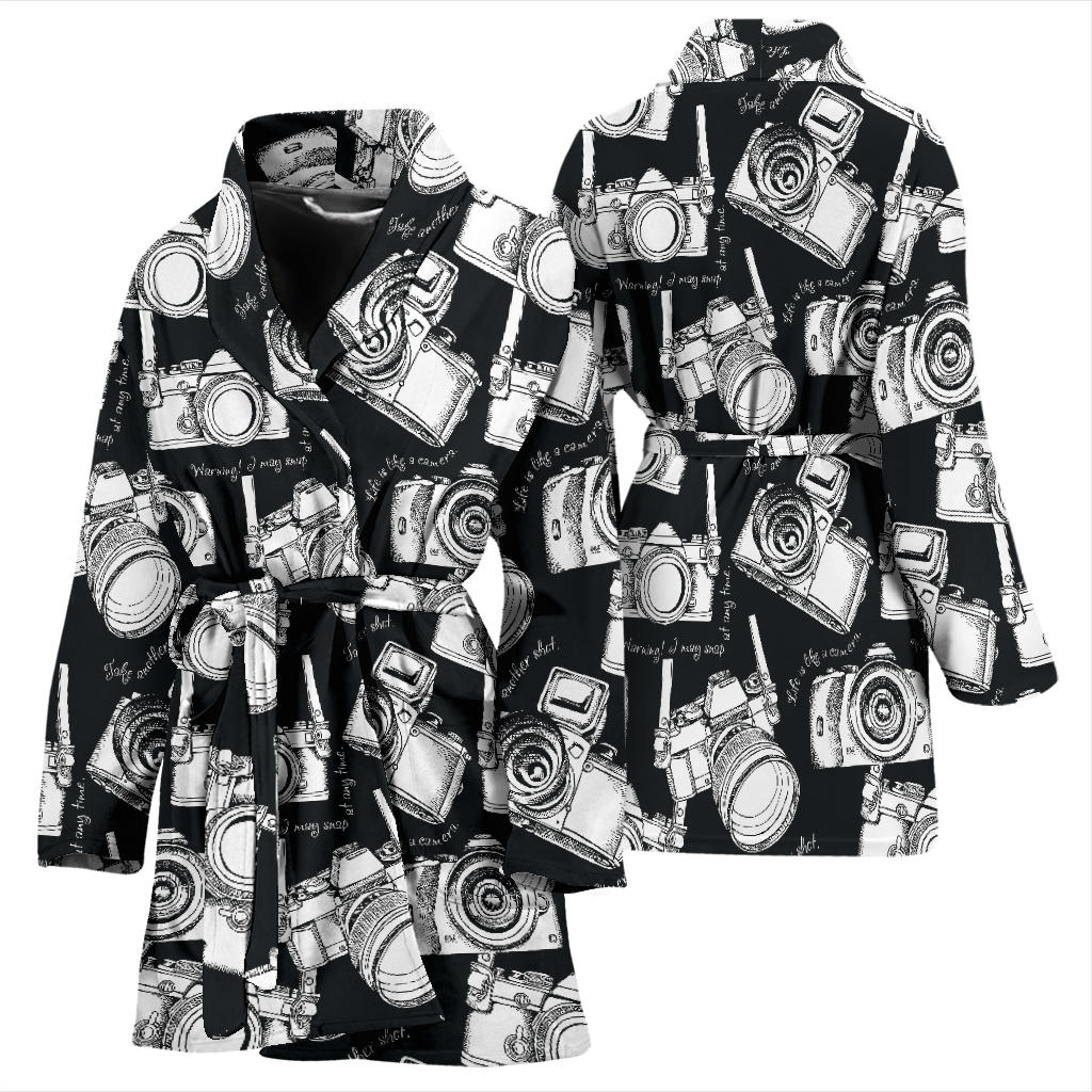 Camera Pattern Print Design 01 Women Bathrobe