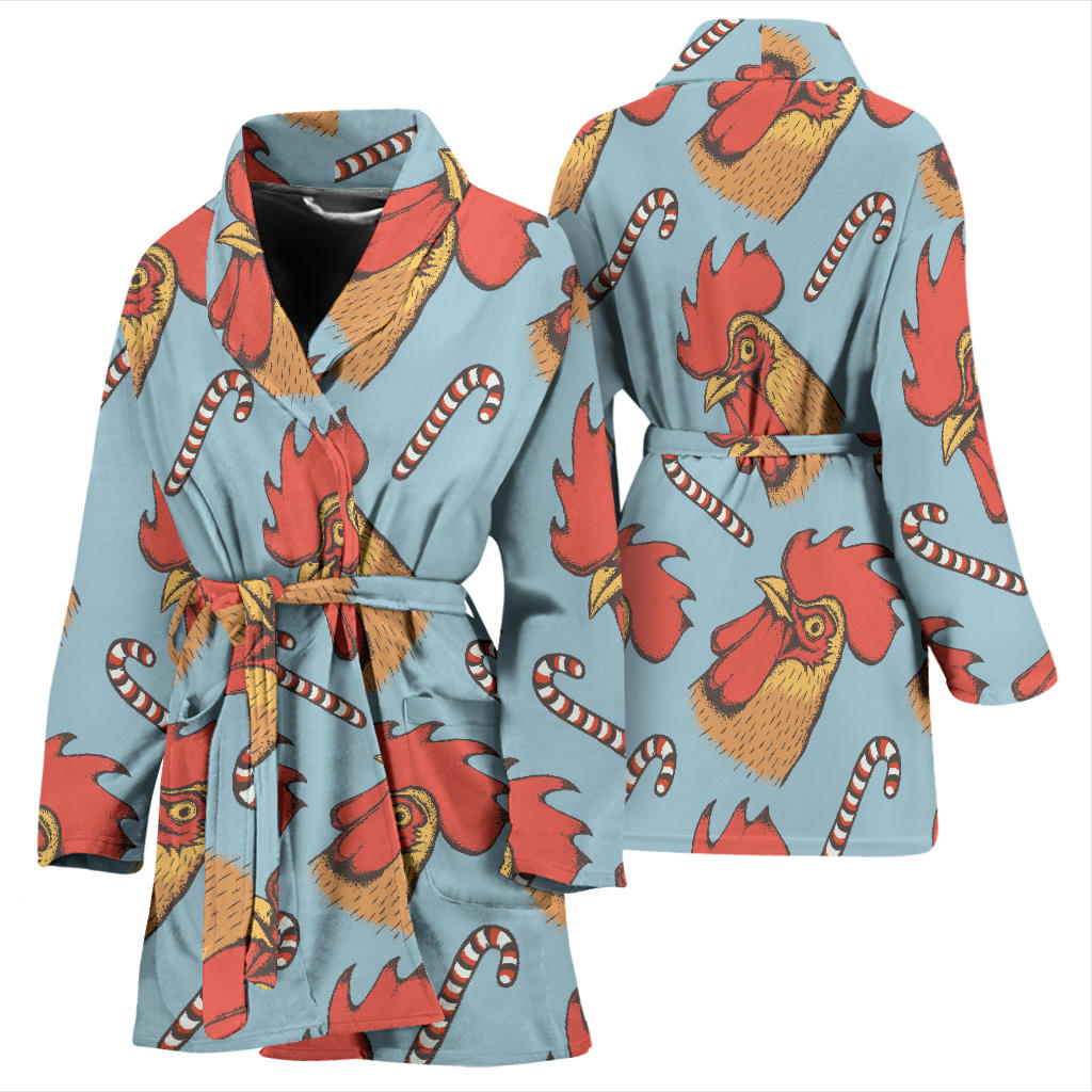 Rooster Pattern Print Design A05 Women Bathrobe