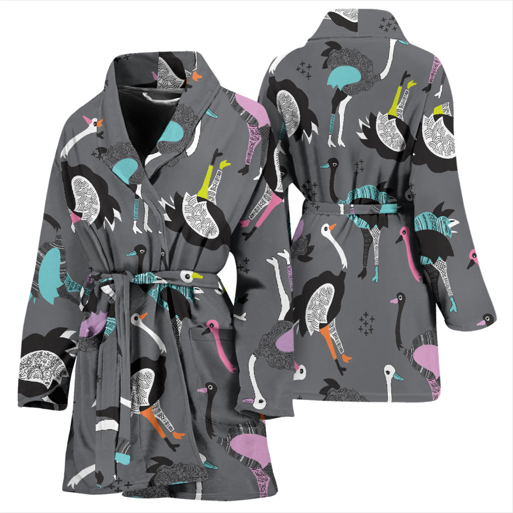 Ostrich Pattern Print Design 01 Women Bathrobe