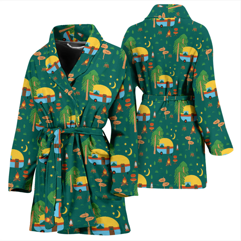 Camping Camper Pattern Print Design 06 Women Bathrobe