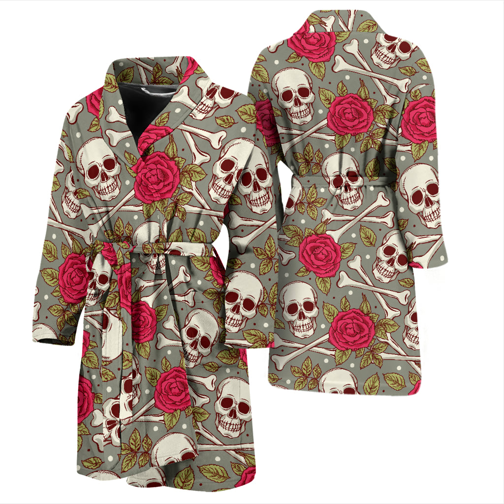 Skull Bone Rose Print Design LKS303 Men Bathrobe