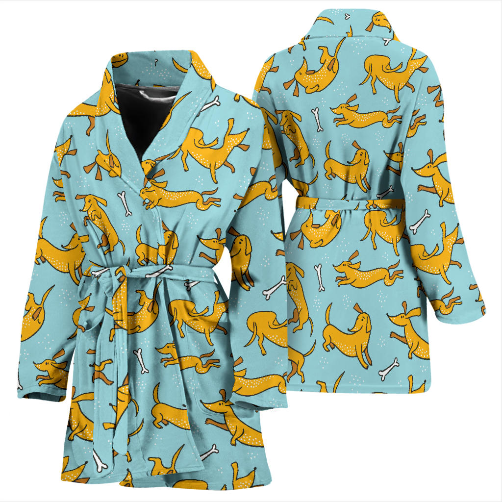 Dachshund Pattern Print Design 08 Women Bathrobe