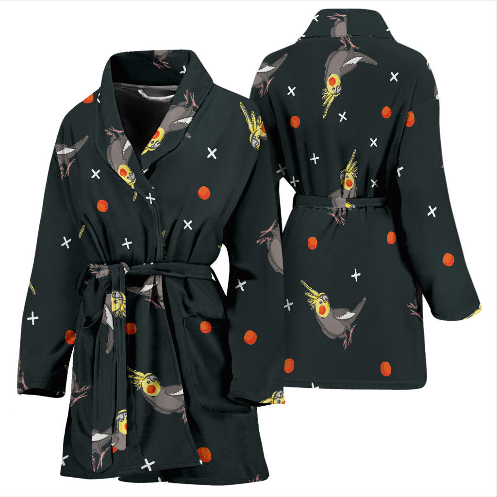 Cockatiel Pattern Print Design 02 Women Bathrobe
