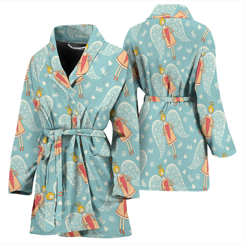 Angel Pattern Print Design 01 Women Bathrobe