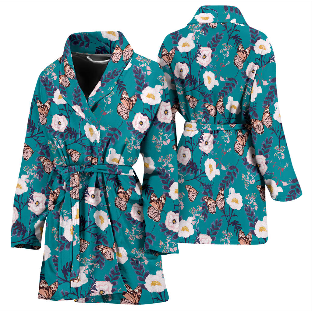 Butterfly Pattern Print Design 012 Women Bathrobe