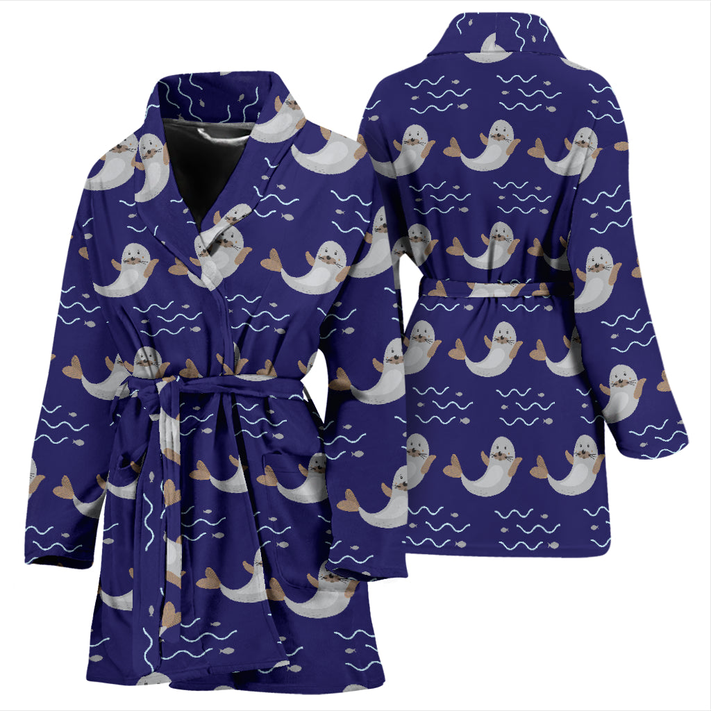 Sea Lion Print Design LKS404 Women Bathrobe