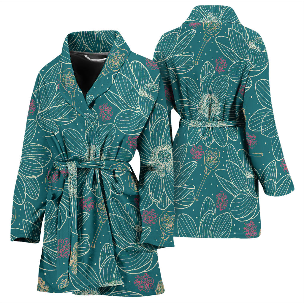 Lotus Pattern Print Design 01 Women Bathrobe