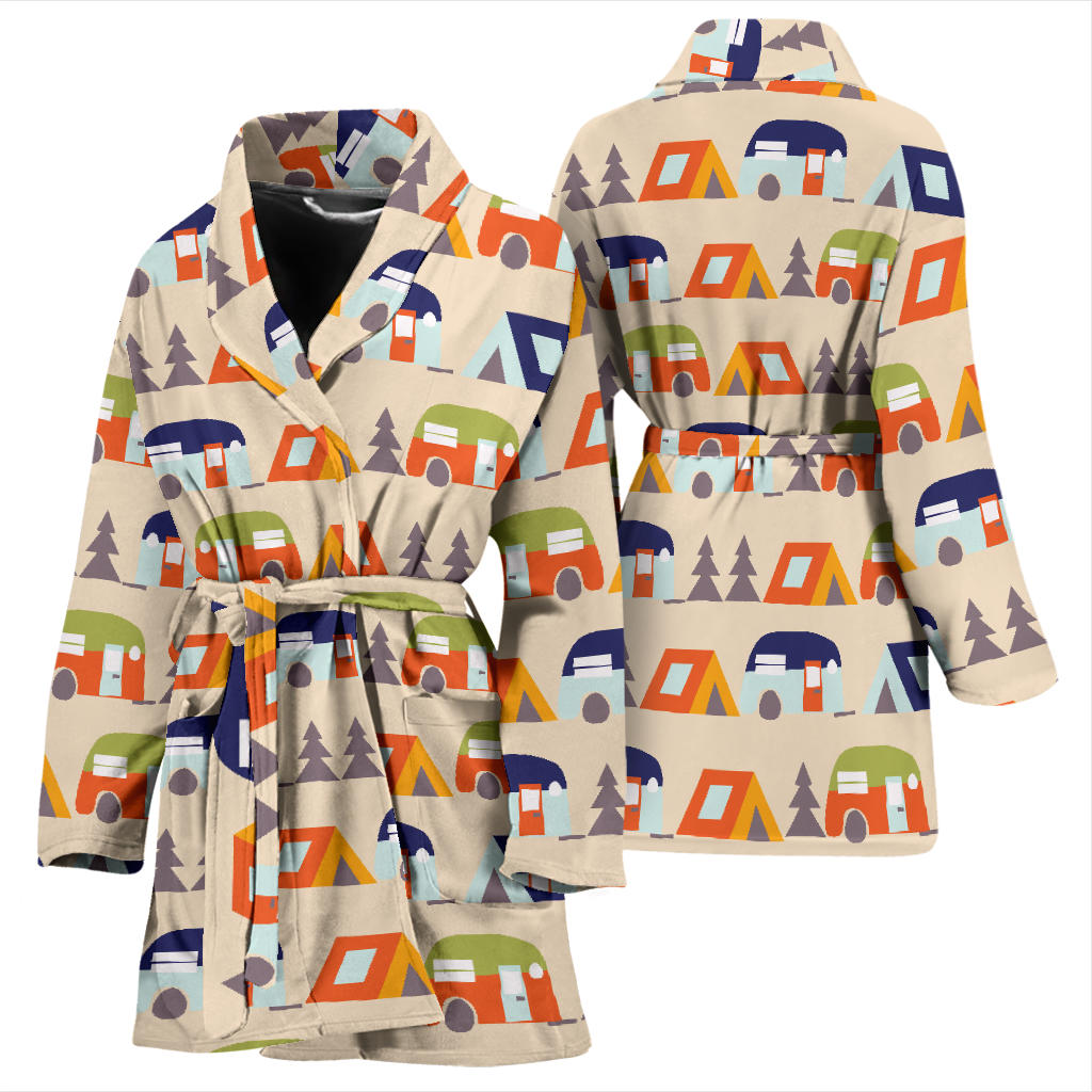 Camper Tent Pattern Print Design 03 Women Bathrobe
