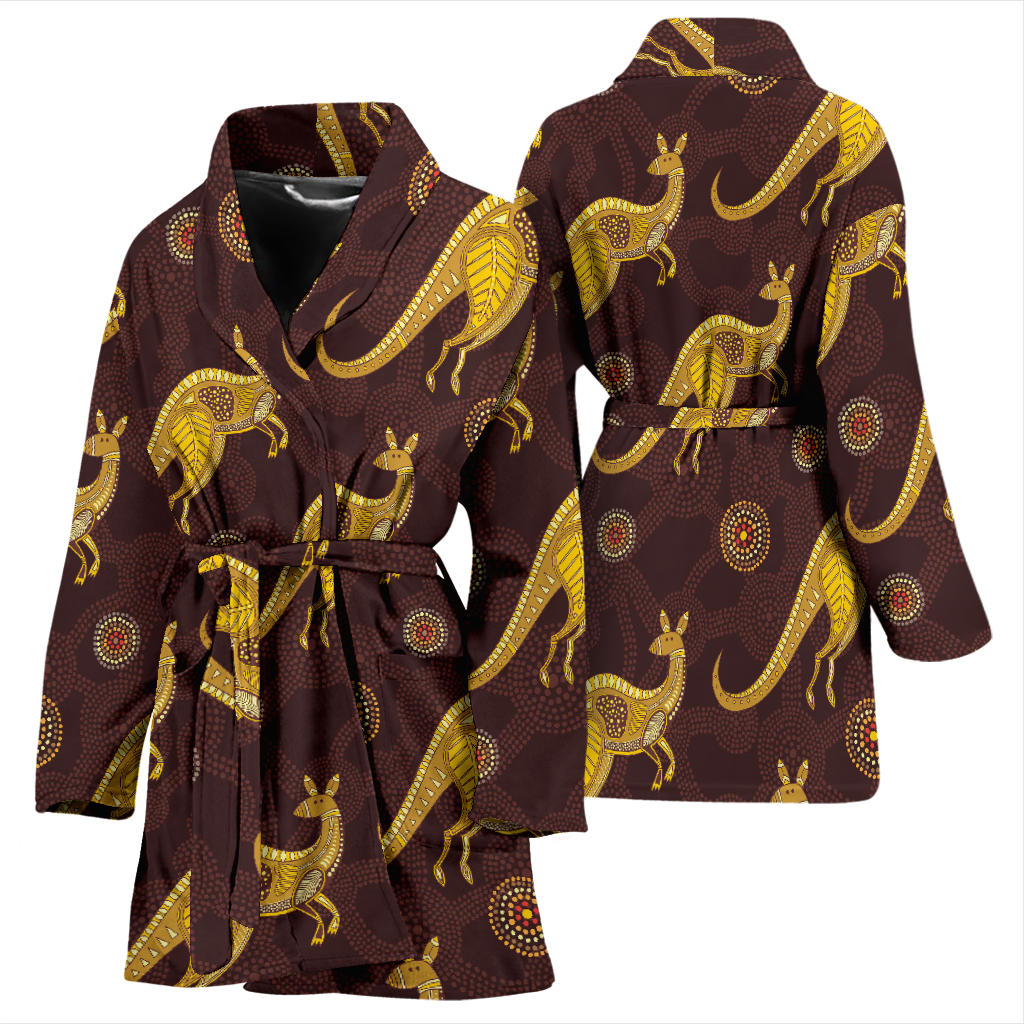 Kangaroos Aboriginal Pattern Print Design 08 Women Bathrobe