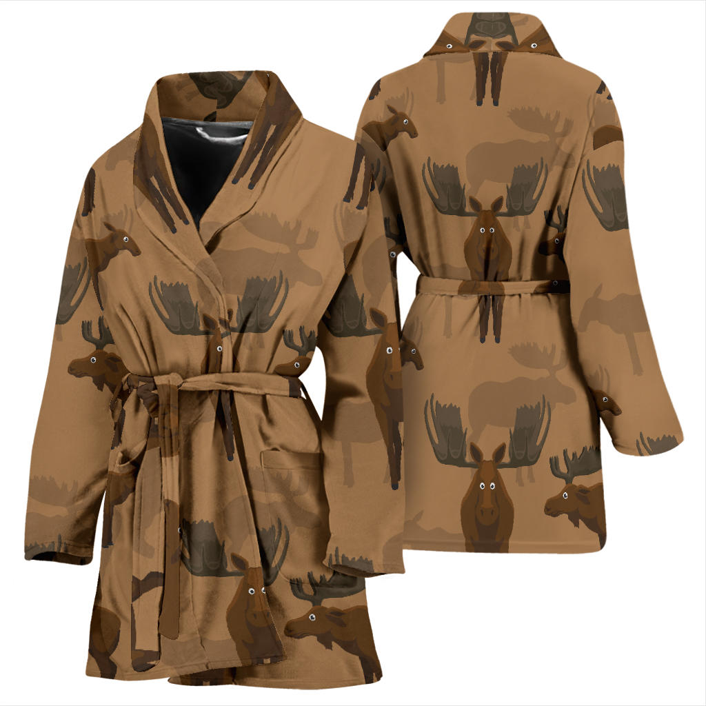 Moose Pattern Print Design 03 Women Bathrobe