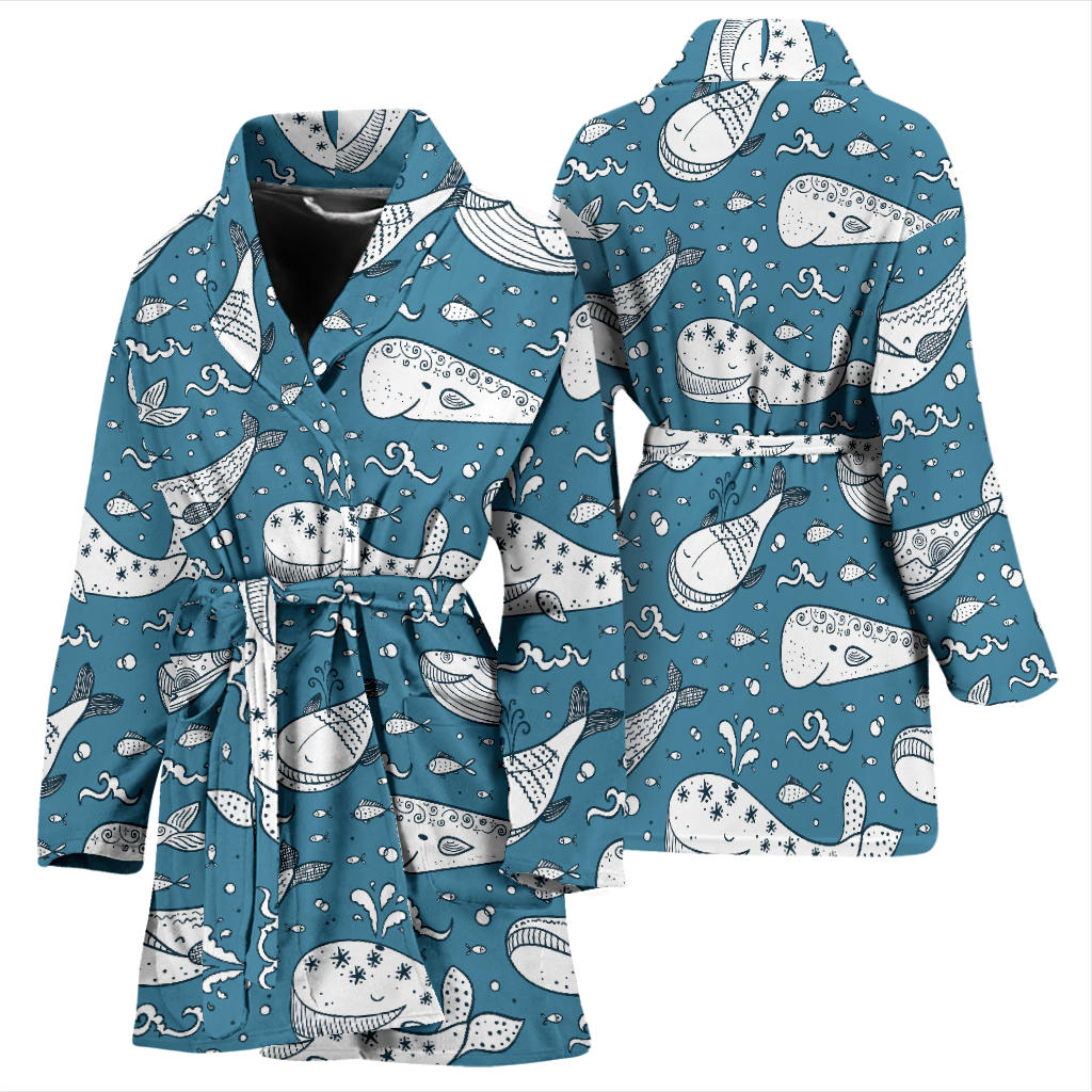 Humpback Whale Pattern Print Design 03 Women Bathrobe