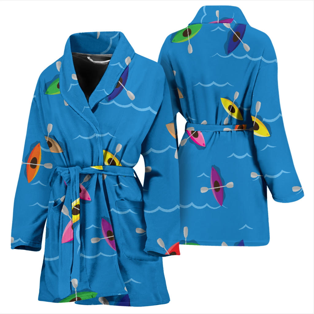 Kayak Pattern Print Design 03 Women Bathrobe