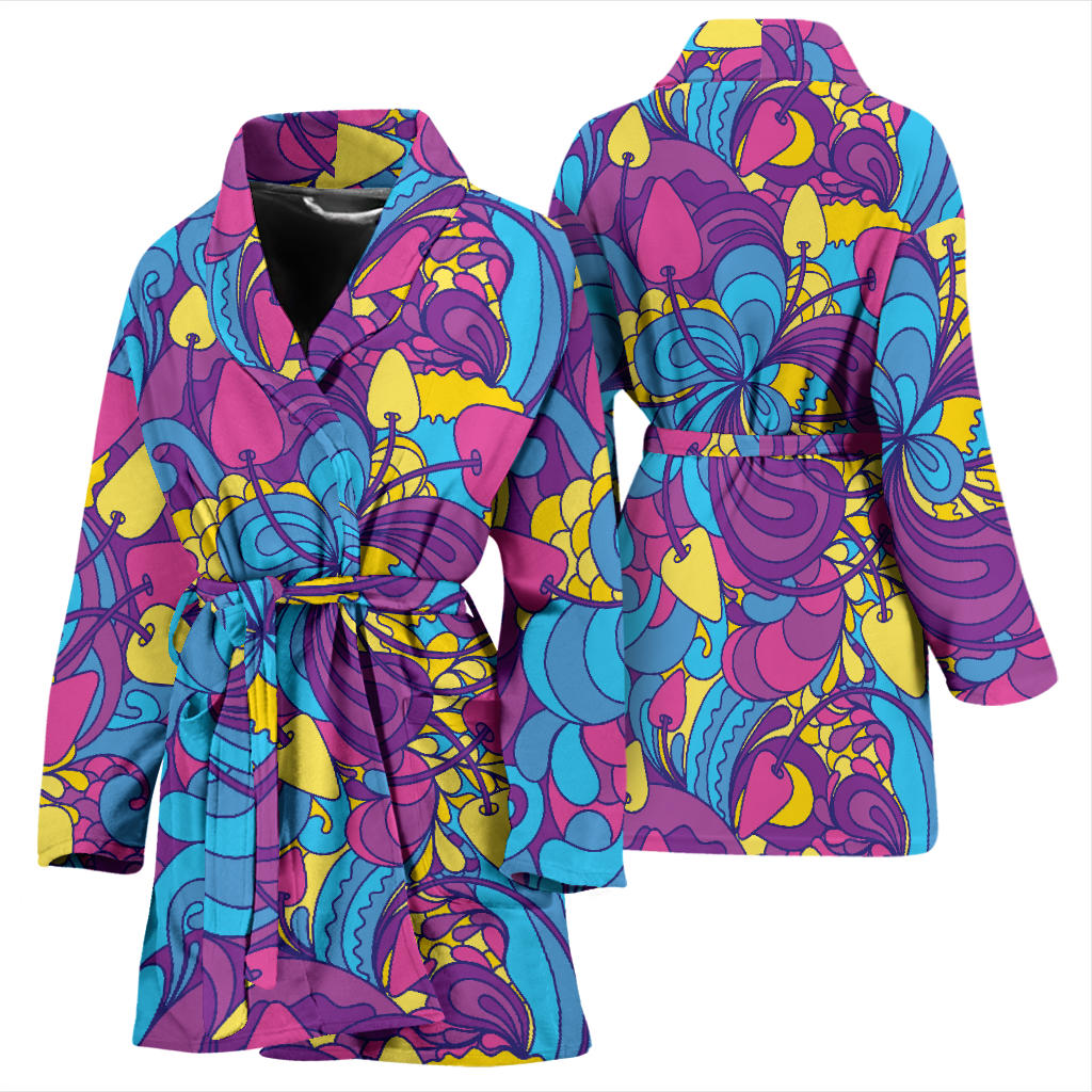 Psychedelic Mushroom Pattern Print Design A03 Women Bathrobe