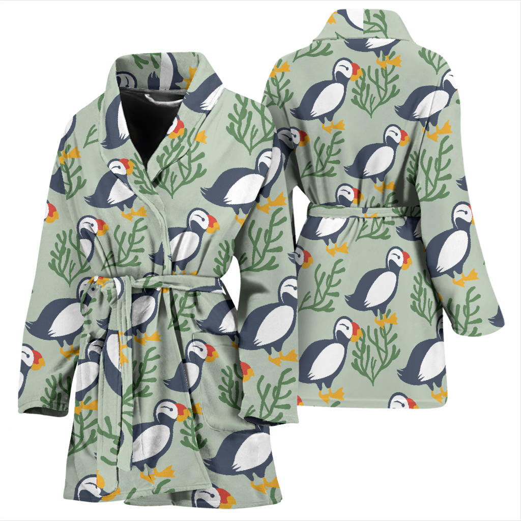 Puffin Pattern Print Design A04 Women Bathrobe