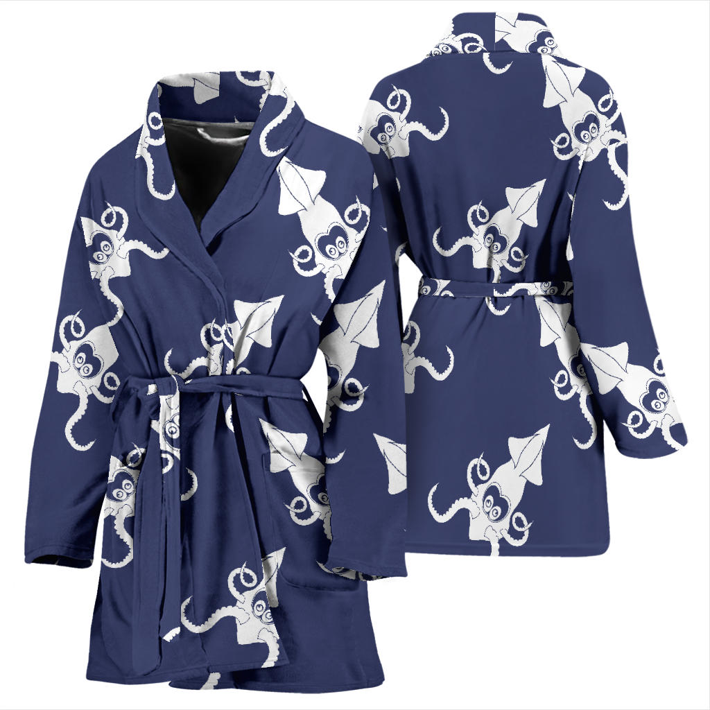 Giant Squid Pattern Print Design 02 Women Bathrobe